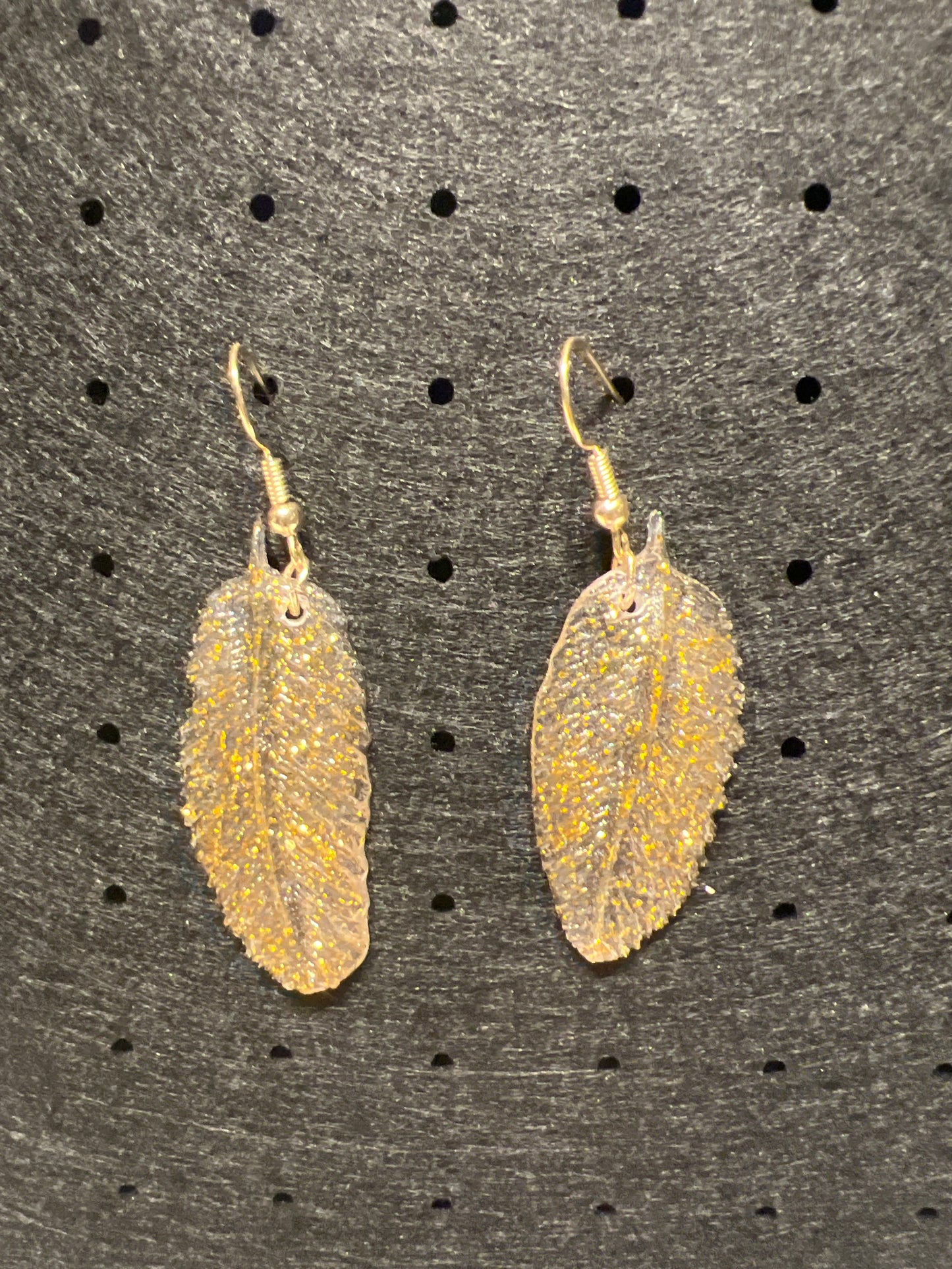EPOXY FEATHER EAR RINGS -ALL GOLD