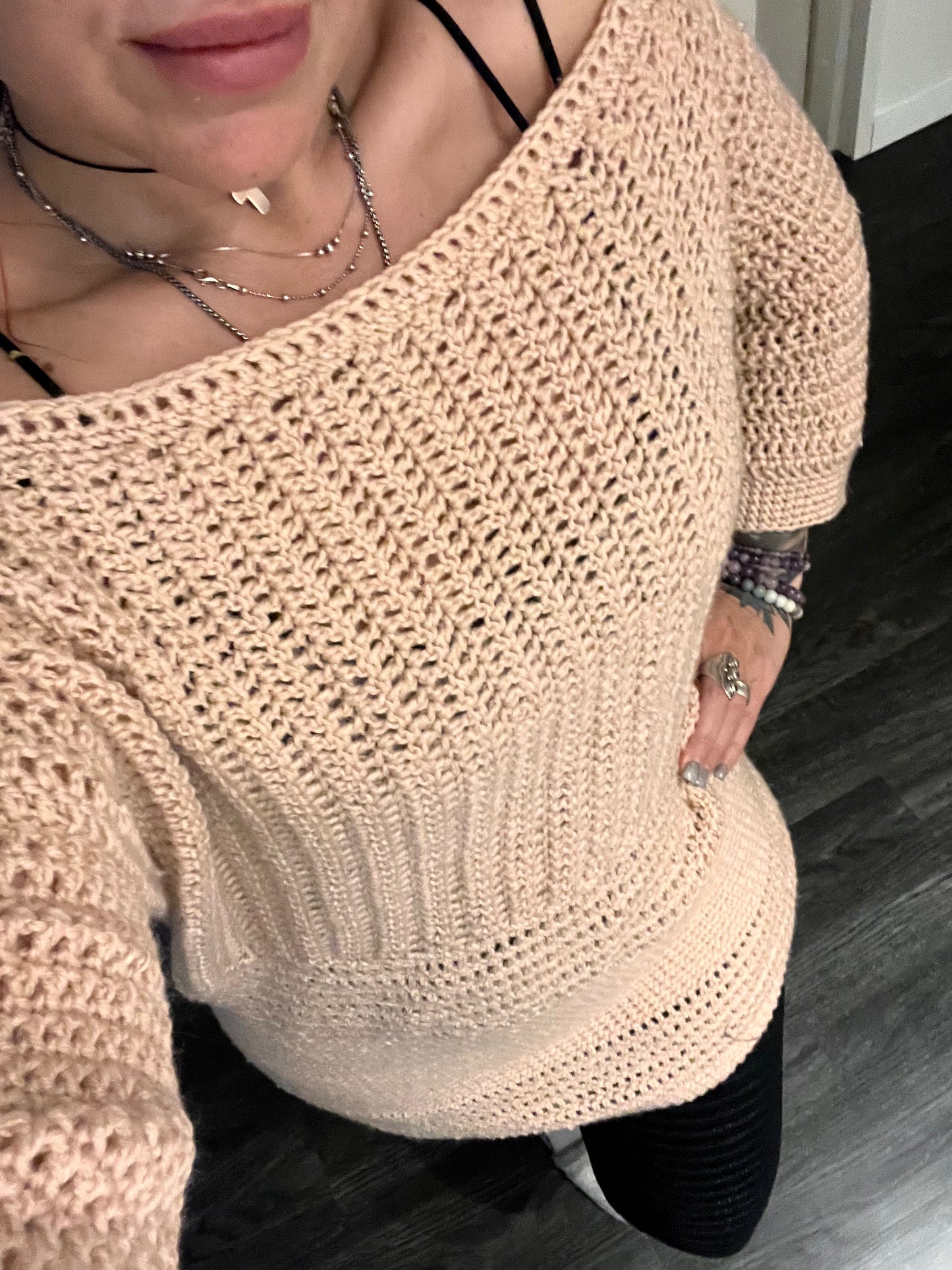CROCHET SWEATER, OPEN NECK