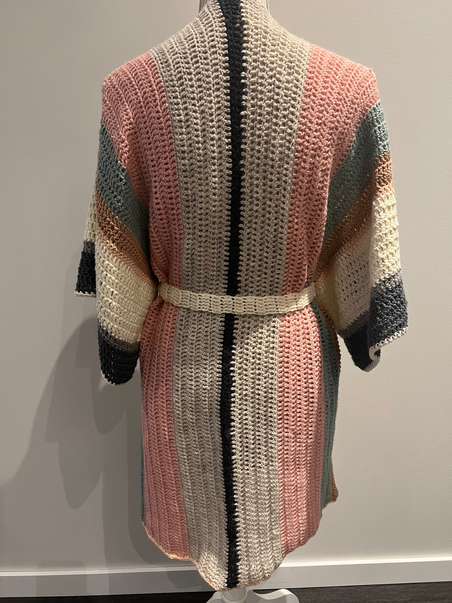 BOHO ROBE WITH WIDE CROCHET PATTERN, MULTICOLOR